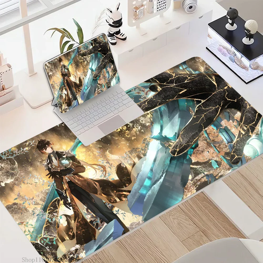 Game Genshin Impact Zhongli Mousepad Large Keyboard Desk Mat Gaming Mouse Pad LockEdge Non-slip Mat