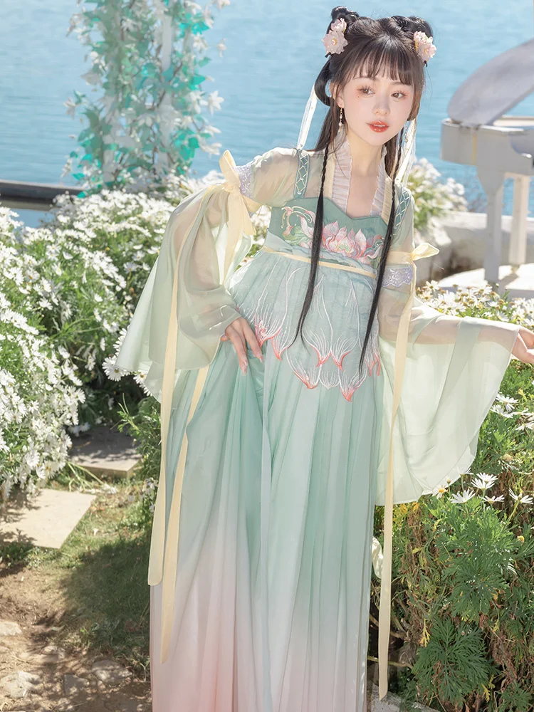 Original Hanfu Female Fresh Chebula Skirt Han Elements A Complete Set Of New Models Spring Green Color