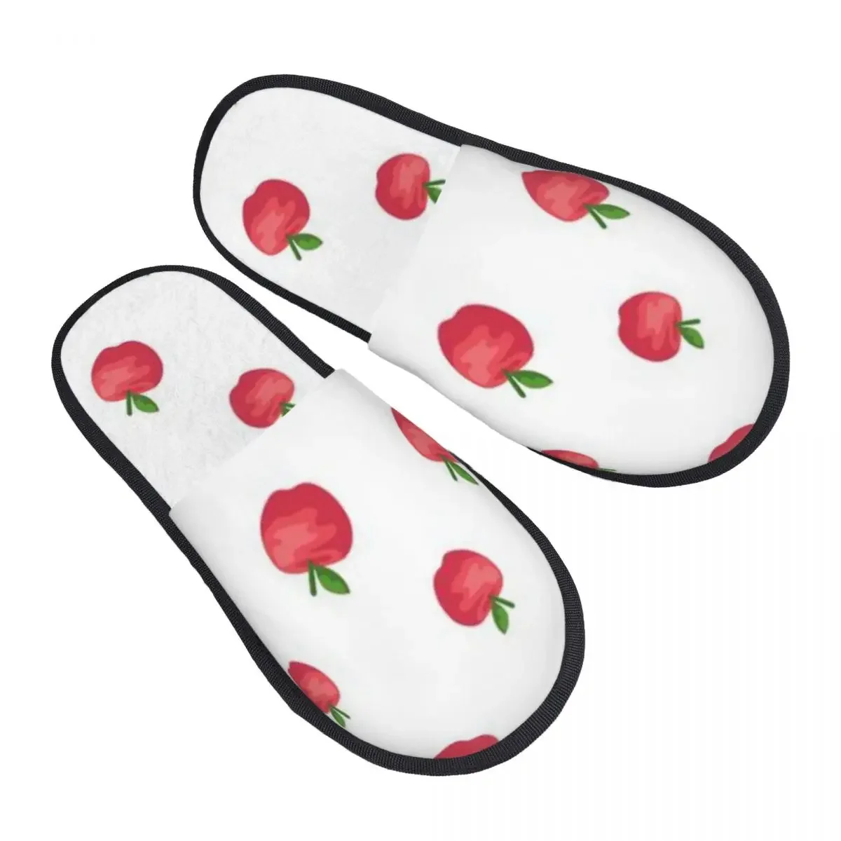 Plush Indoor Slippers Apples Fruits Pattern Warm Soft Shoes Home Footwear Autumn Winter