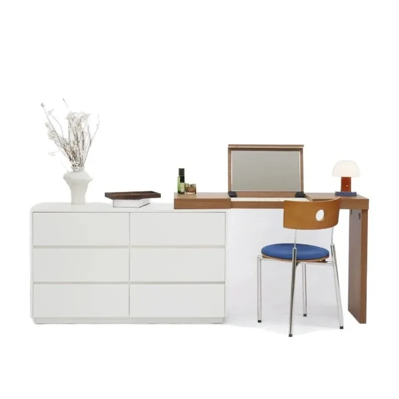 Medieval cream wind flip dresser mirror storage cabinet integrated paint, all solid wood bucket at the end of the bed