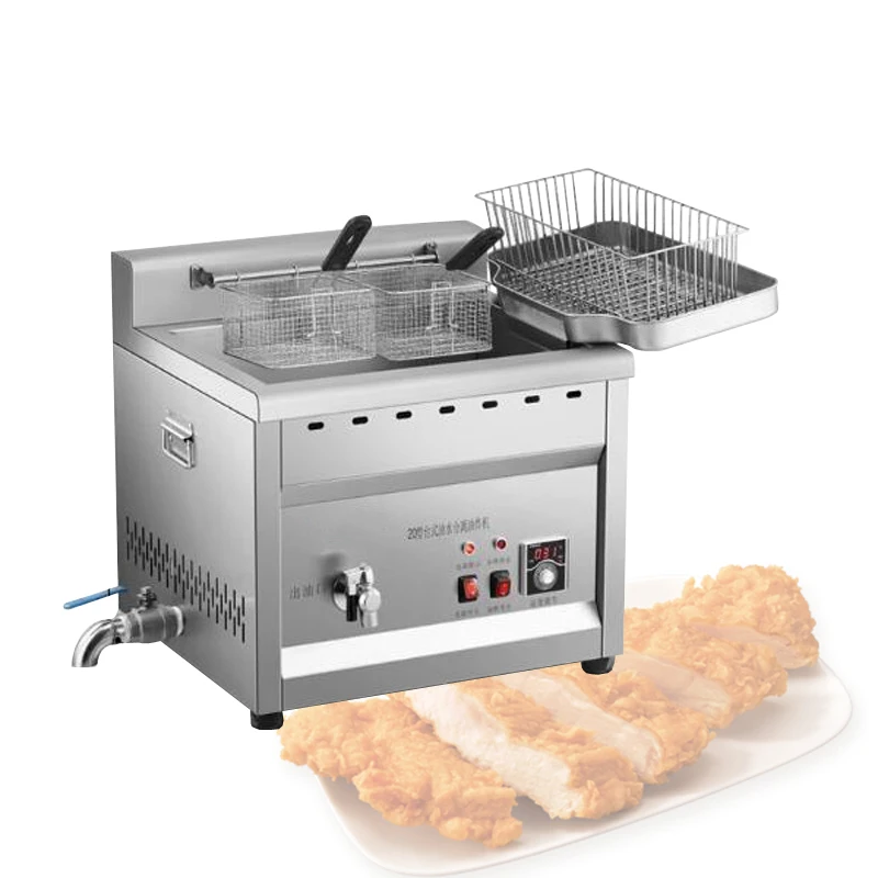 Freidora eléctrica de separación de agua y aceite de alta capacidad para pollo frito, freidora comercial con cesta