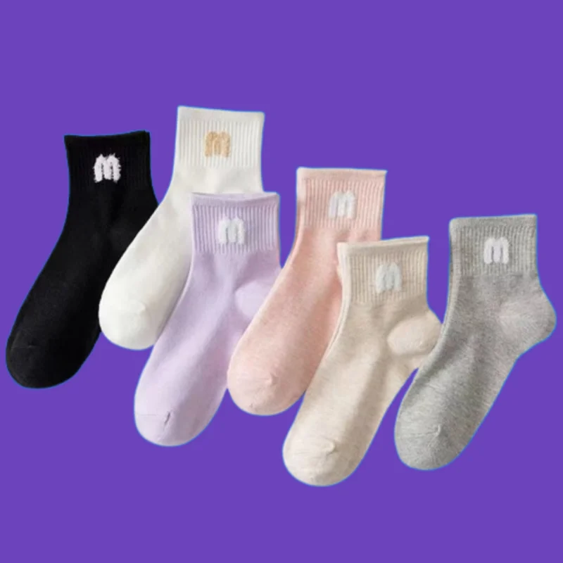 

6/12 Pairs Sports Socks Deodorant Casual Autumn and Winter Korean Style Cotton Women's Cotton 2024 New Women's Mid-Tube Socks