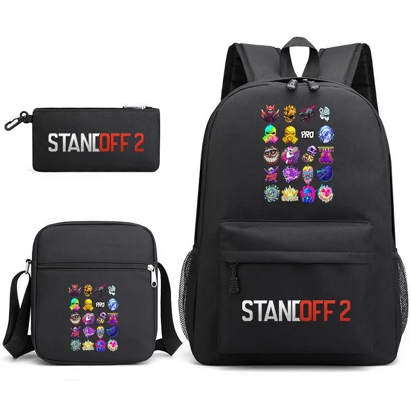 Standoff2 Backpack School Bag Pencil Case Shoulder Bag Three Piece Set Fashion Game Cartoon Print Children Durable SchoolBag