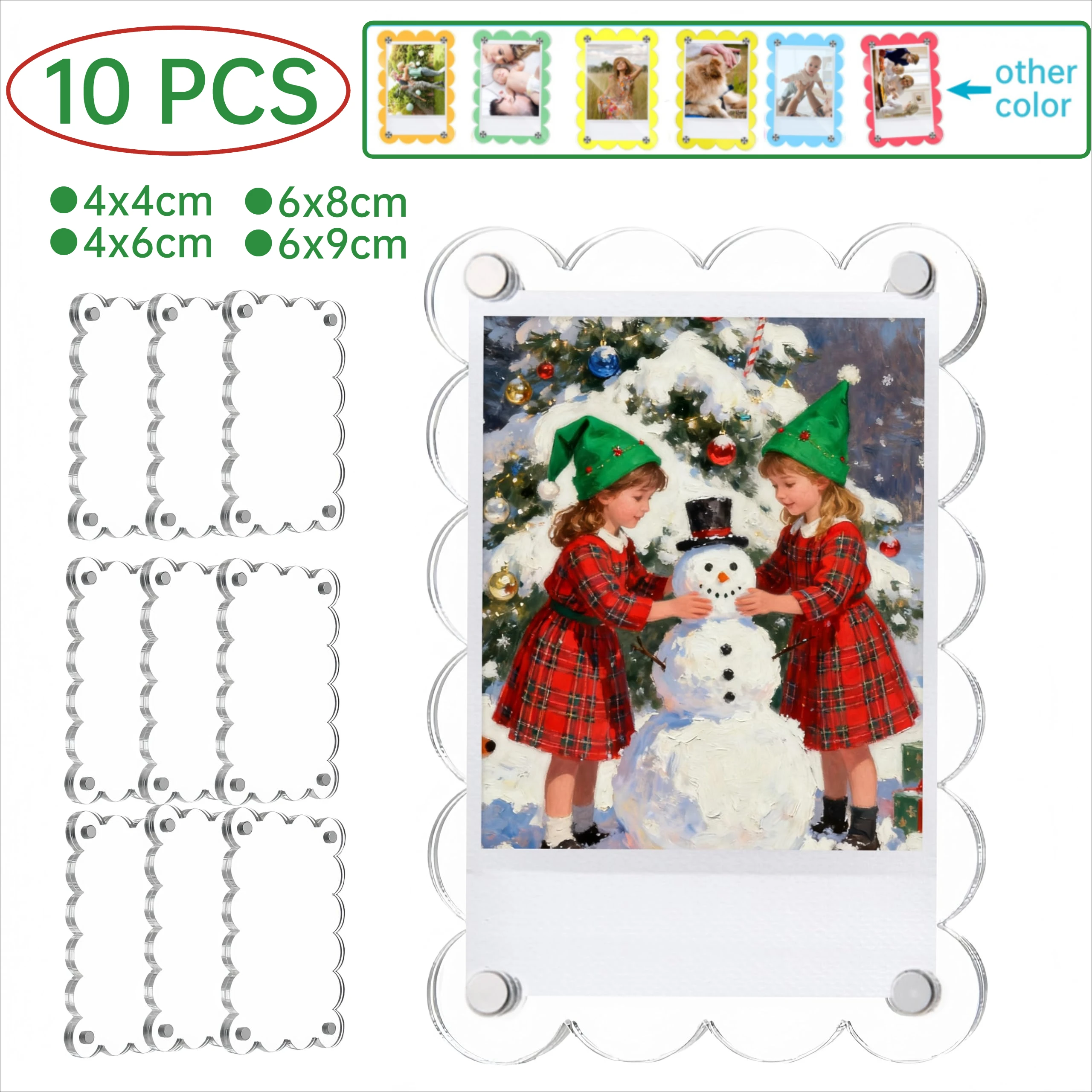 10 Pack Acrylic Fridge Magnetic Picture Frames Scalloped Clear Polaroid Frames Double-Sided Magnet Photo Holder