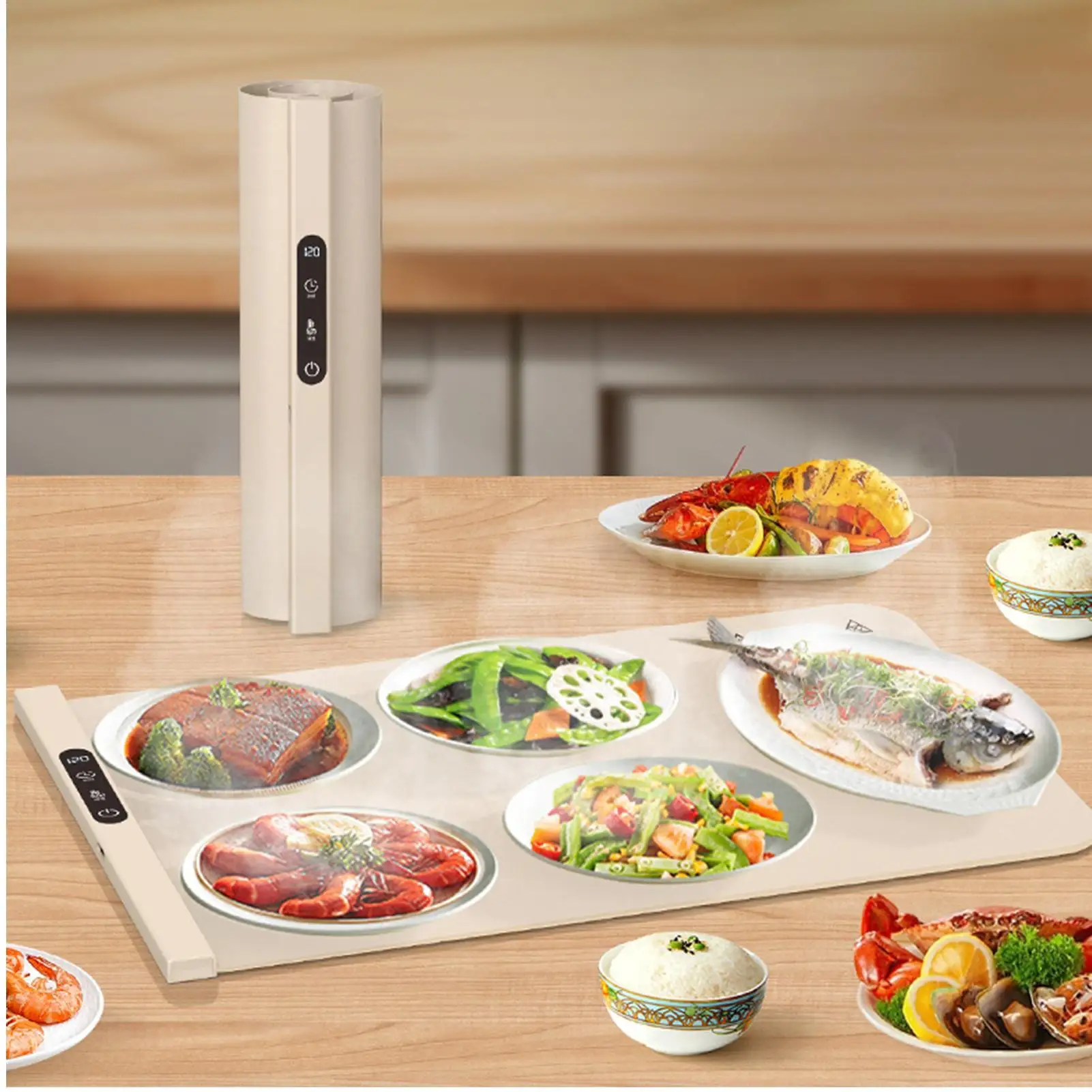 Picture 3: Electric Warming Tray Foldable Food Warmer Mat with 6 Tem Setting Fast Full Surface Heating Portable Electric Food Warming Tray
