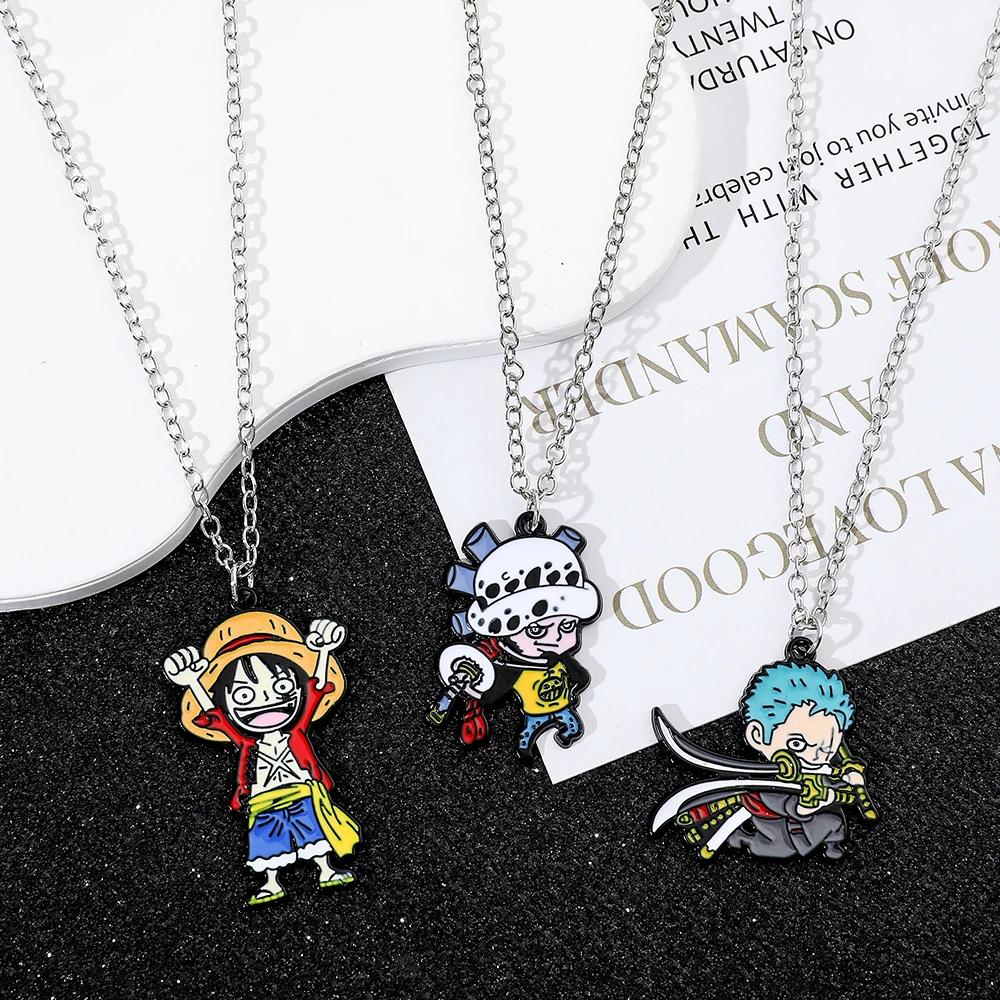 Anime One Piece Necklace Cartoon Characters Monkey D. Luffy Roronoa Zoro Metal Badge Pendant Necklace Collar Jewelry Accessories - view 3