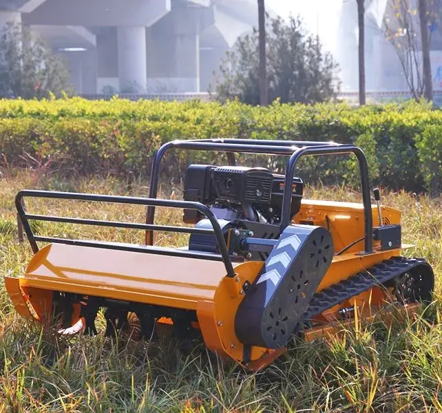 

Customized small tracked lawn mower robot, industrial-grade remote-controlled all-terrain self-propelled rotary flail mower