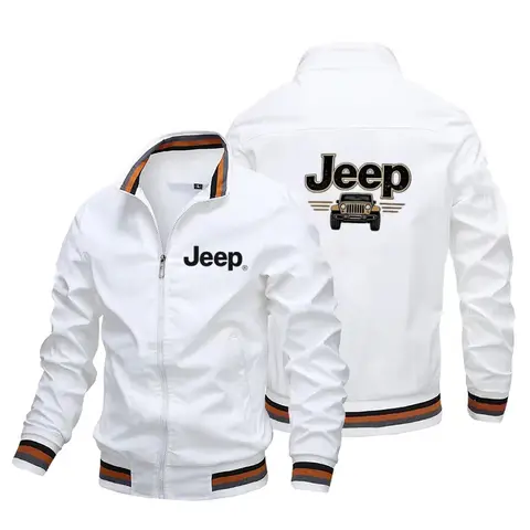 Men's Fashion Jeep Style Bomber Jacket Casual Striped Trim Zipper Up Windbreaker Streetwear Hip Hop Loose Fit Coat for Male