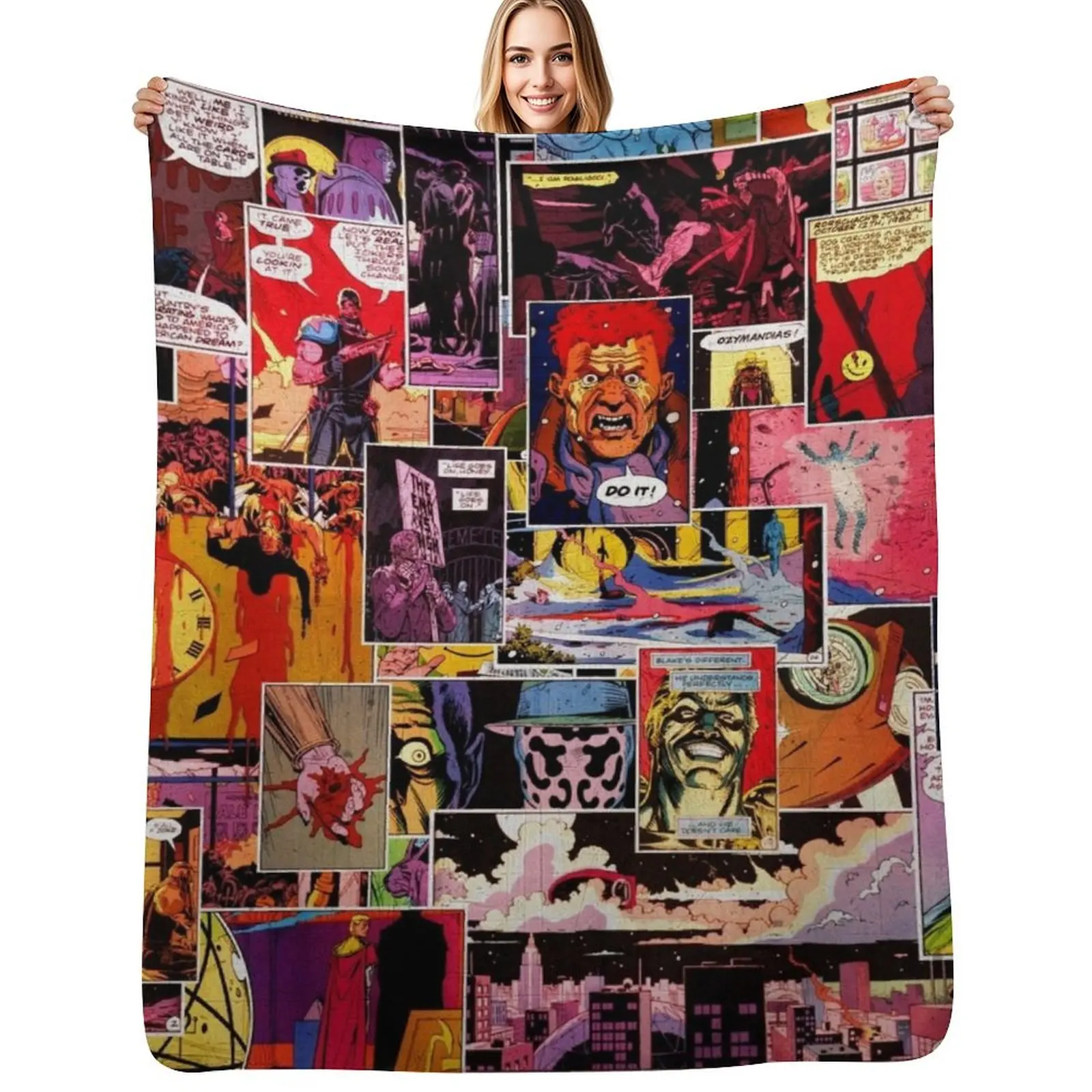 

Watchmen Panel Collage Throw Blanket Cozy Light Blanket for Travel Camping Picnic