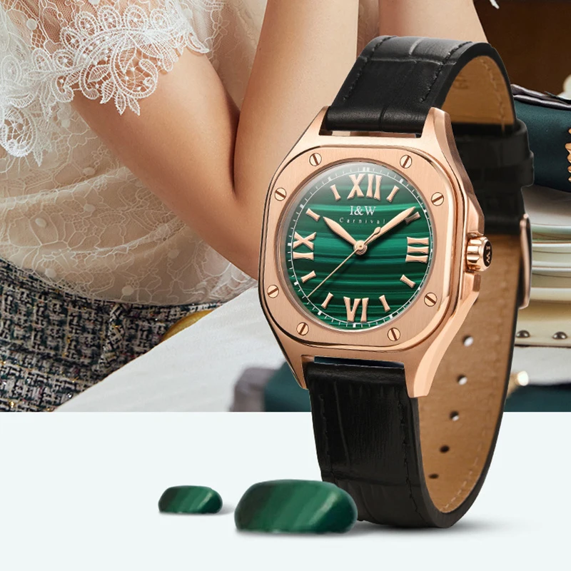 Carnival High-End Series IW Brand Fashion Green Quartz Watch for Women High Quality Leather Sapphire Crystal Luxury Womens Watch