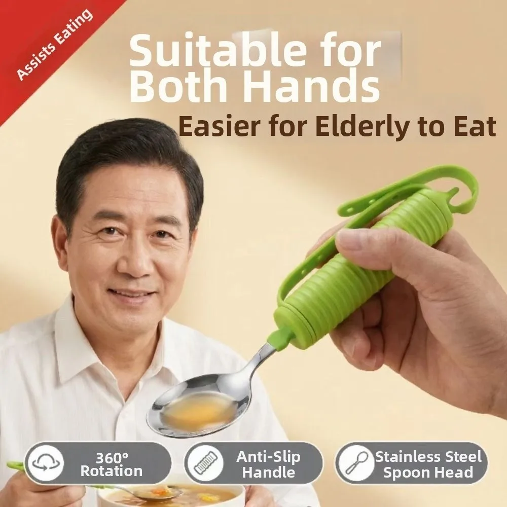 Anti-Shake Stainless Steel Fork and Spoon Ergonomic Portable Elderly Auxiliary Tableware Easy To Use Lightweight Food Aid Spoon