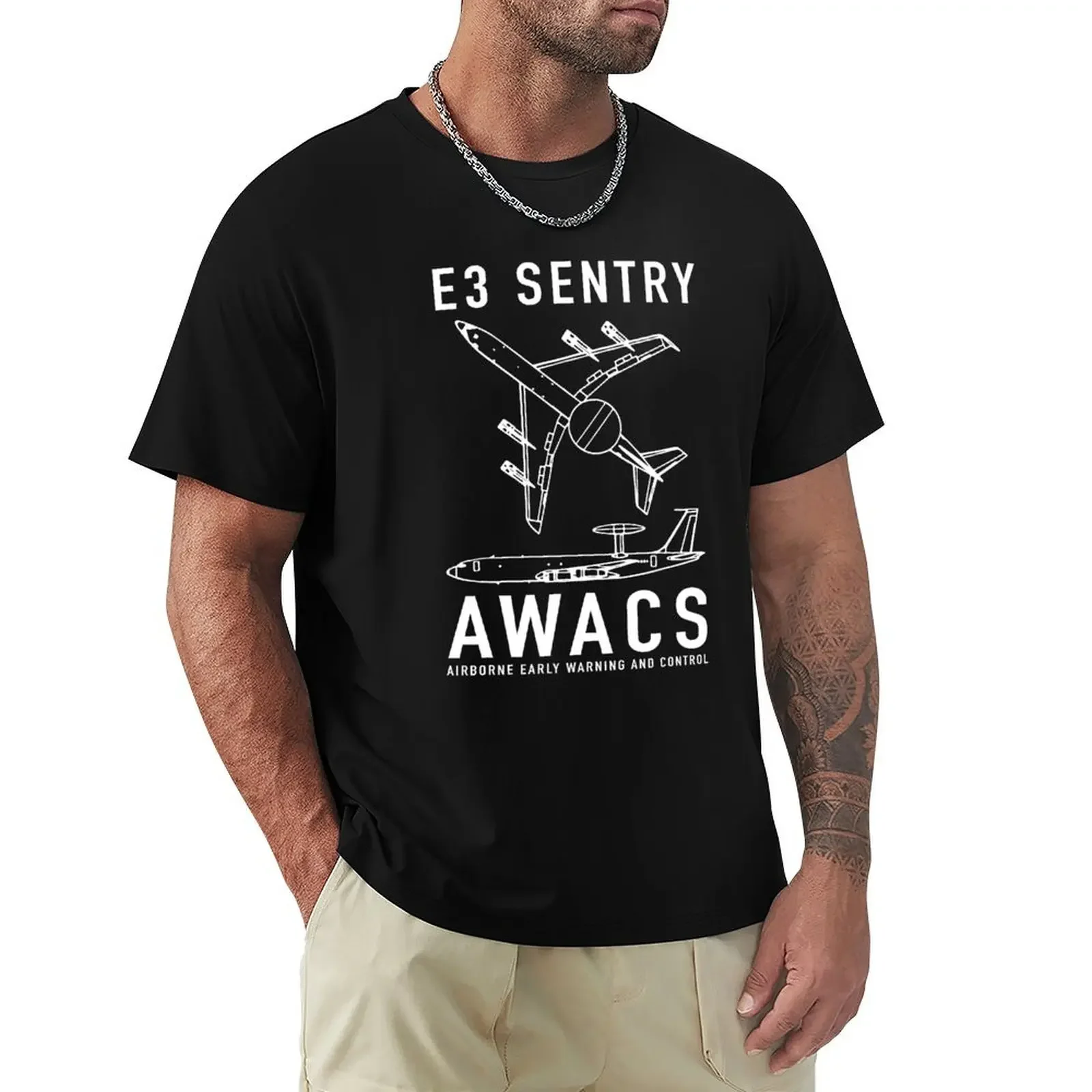 

E-3 Sentry AWACS Early Warning Aircraft Plane Blueprints T-shirt graphics for a boy men clothings