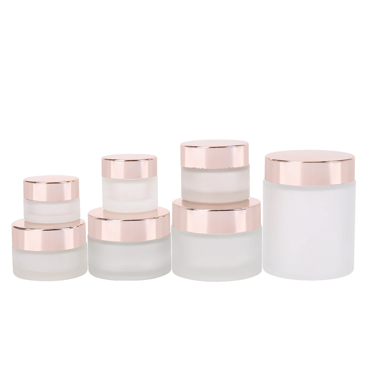 6pcs/12pcs 5g 10g 15g 20g 30g 50g 100g Frosted Glass Cream Makeup Face Bottles Cosmetic Packing Container with Rose-Gold Lid