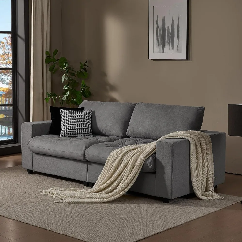 

87'' Sofa Couch with Hidden Storage Space, Modern Sofa for Living Room, Comfy Upholstered 2-Seater Large Couch with Extra Deep