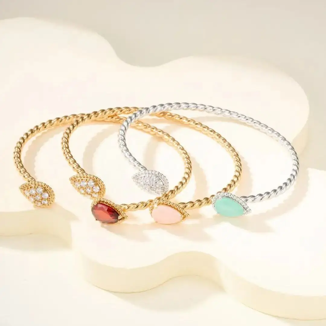 

French style S925 Europe Top Quality Colored Gemstone Water Drop Bracelet Rose Gold Silver Bracelet Women Luxury Jewelry Trend