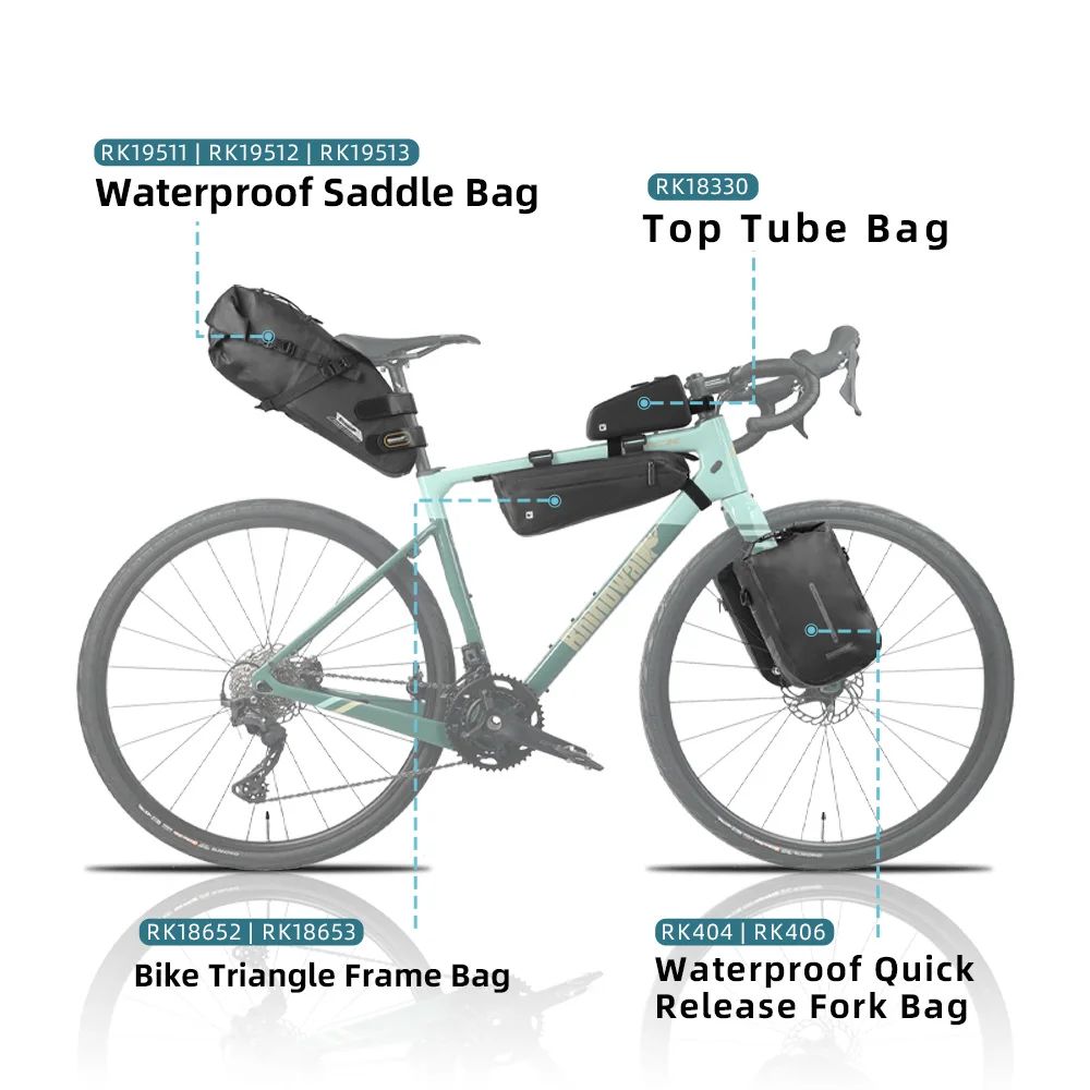 Rhinowalk Bicycle Bag Waterproof Set 1.2L-13L Bike Fork Bag Top Tube Bag Tail Bag Triangle Frame Bag Bikepacking Cycling Bag