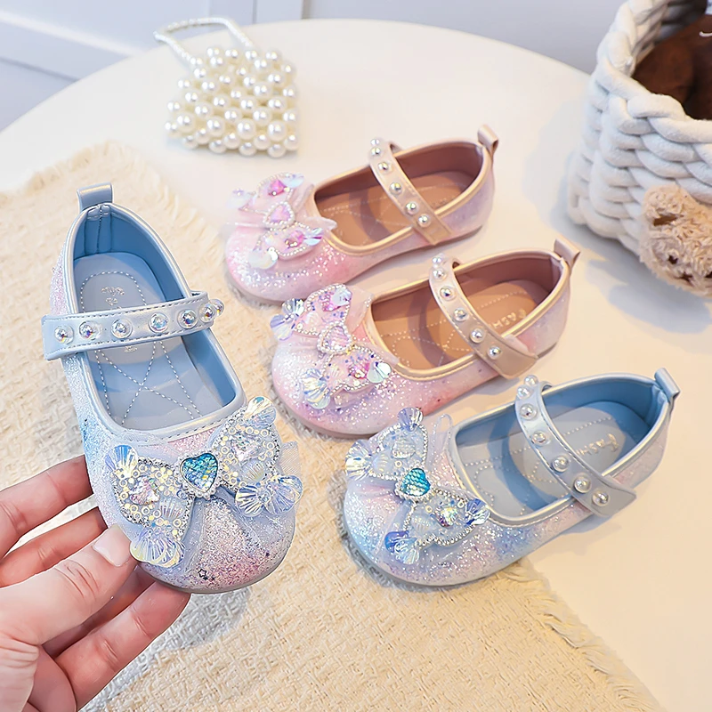 Girls Mary Jane Princess Flats, Toddler Glitter Gradient Dress Shoes Rhinestone Butterfly, Sparkly Party Wedding Shoes Girls