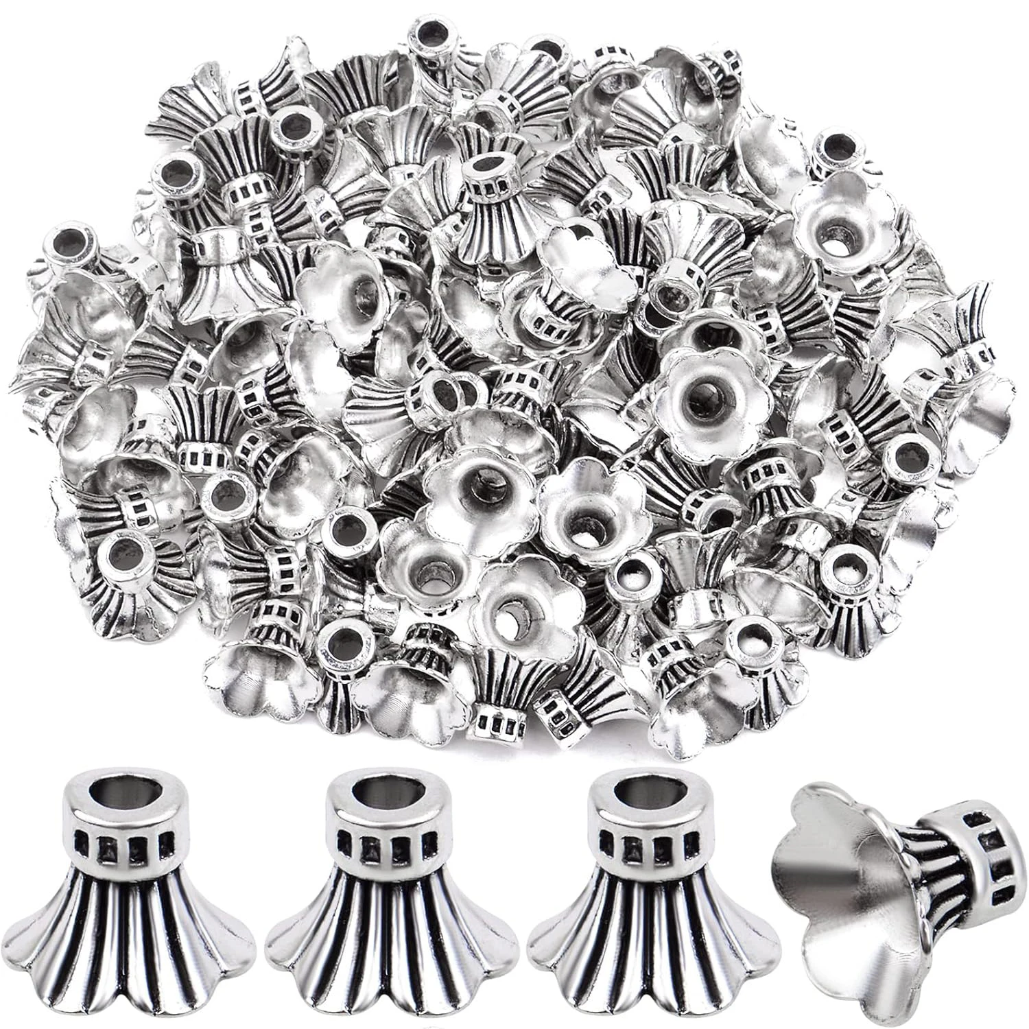 

100 шт. винтажных колпачков для бусин в форме цветка из тибетского серебра, концевики для кисточек из сплава, разделители-лепестки для изготовления ювелирных изделий своими руками, материалы для рукоделия