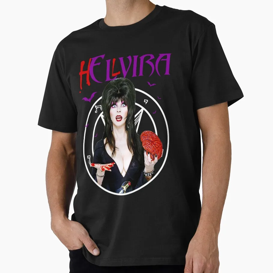 

Hellvira 80s Horror Movie Elvira mistress of the dark Scary Halloween gift T shirt for man All size Tops 100% cotton clothes