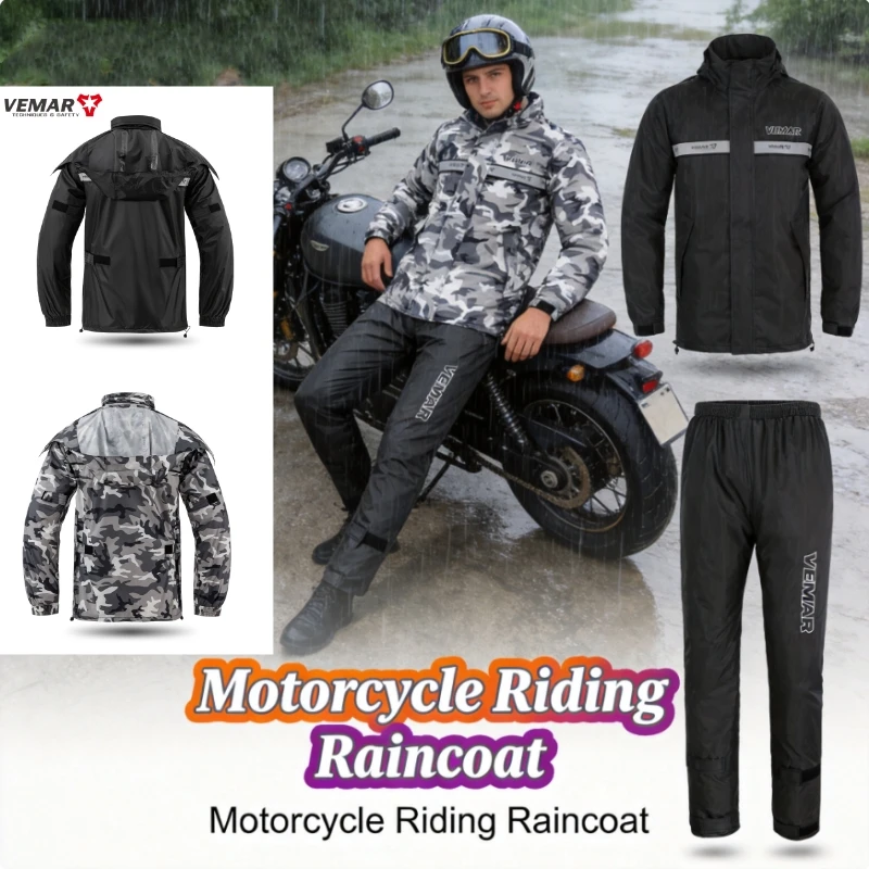 VEMAR Unisex Motorcycle Rain Suit, Waterproof Jacket Pants Raincoat for Rainy Commuting Delivery Riders/E-Bike/Motorbike Riding