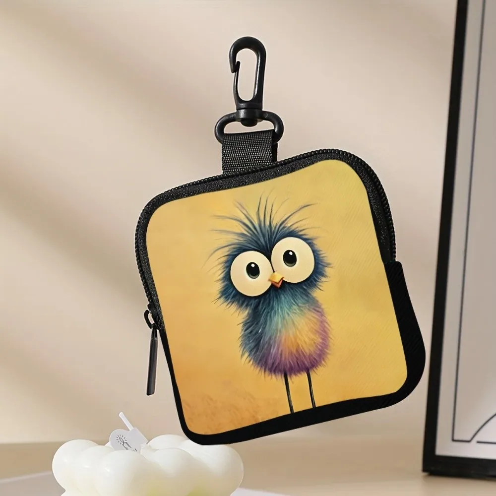 Cute PVC Abstract Bird Coin Purse Water-resistant Lightweight Earphone Bag Portable Mini Zippered Wallet Friends Gift