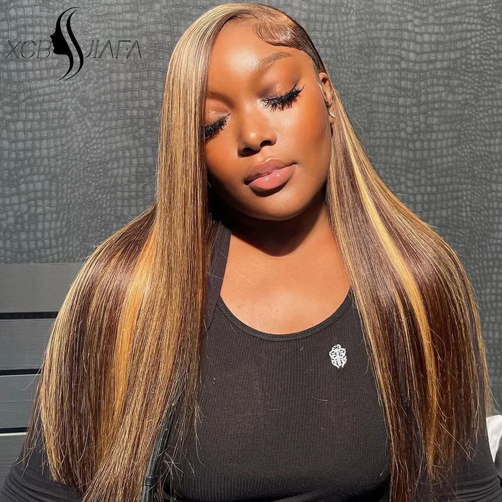 

250 Density 13X6 Highlight Ombre Lace Front Wig 4/27 Honey Blonde Human Hair Bone Straight Lace Frontal Wigs For Women