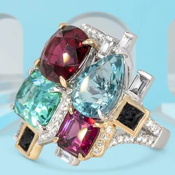 Huitan New Colorful Cubic Zirconia Women Rings for Party Two Tone Personality Female Finger Rings Gorgeous Jewelry Drop Shipping