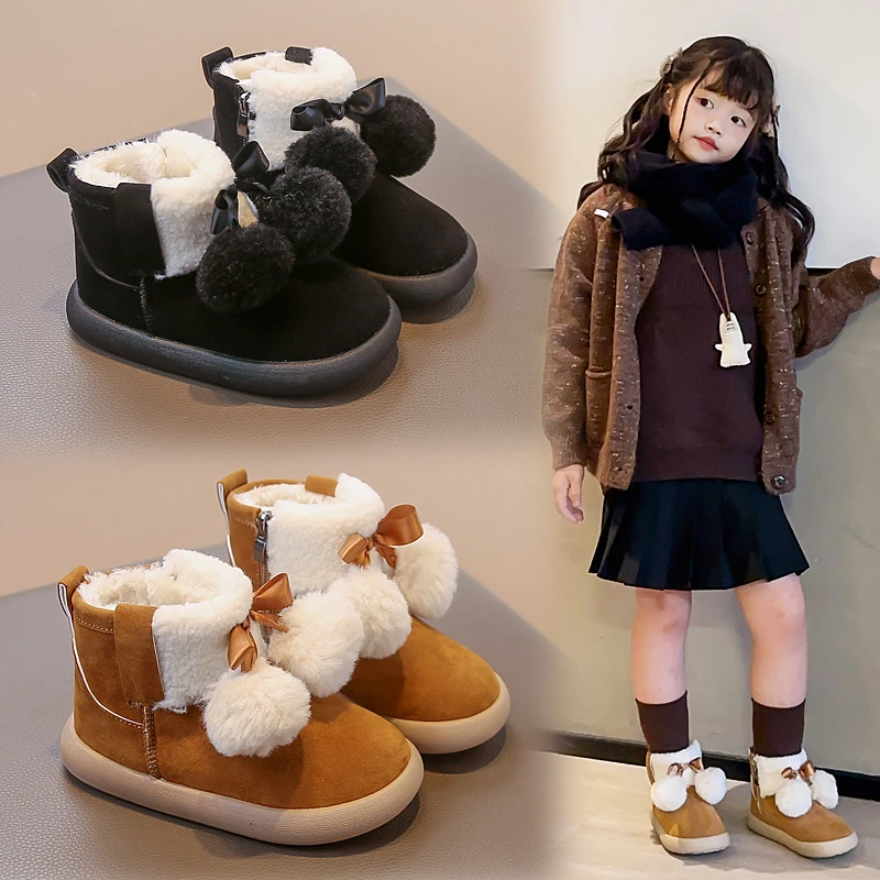 

2025 New Girls Snow Boots Padded Thickened Girls Fur Shoes Winter New Children's Short Cotton Boots Kids Shoes Детские Сапоги