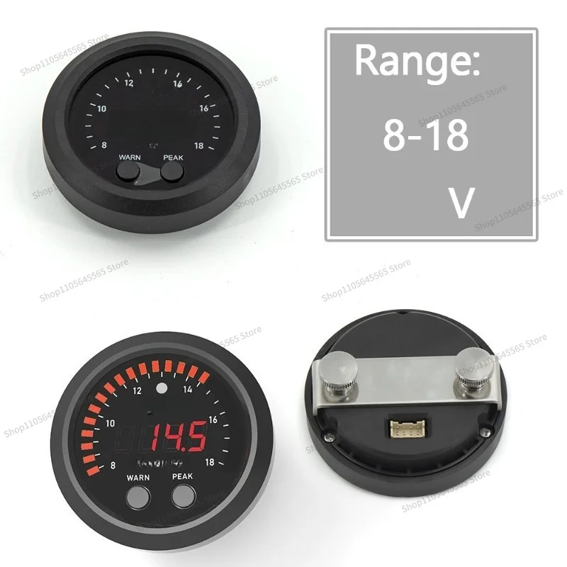 Suitable for automotive modification 52MM ultra-thin round red LED display 8~ 18V voltage measurement meter