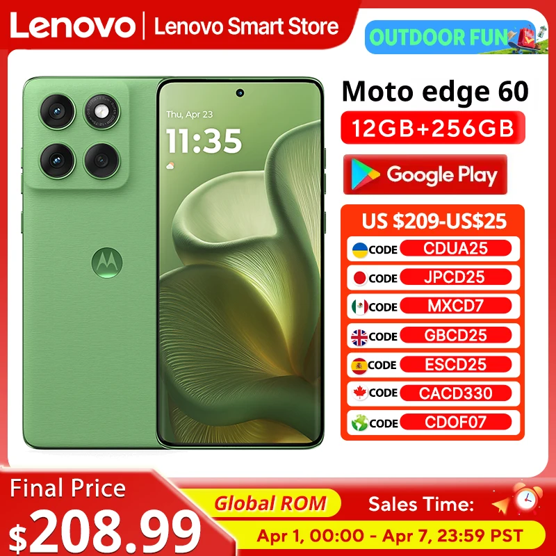 Original Motorola MOTO edge 60 Smartphone 5G Global ROM 6.7‘’ 1.5K 120Hz pOLED Display IP68 MediaTek Dimensity 7400 Cellphone
