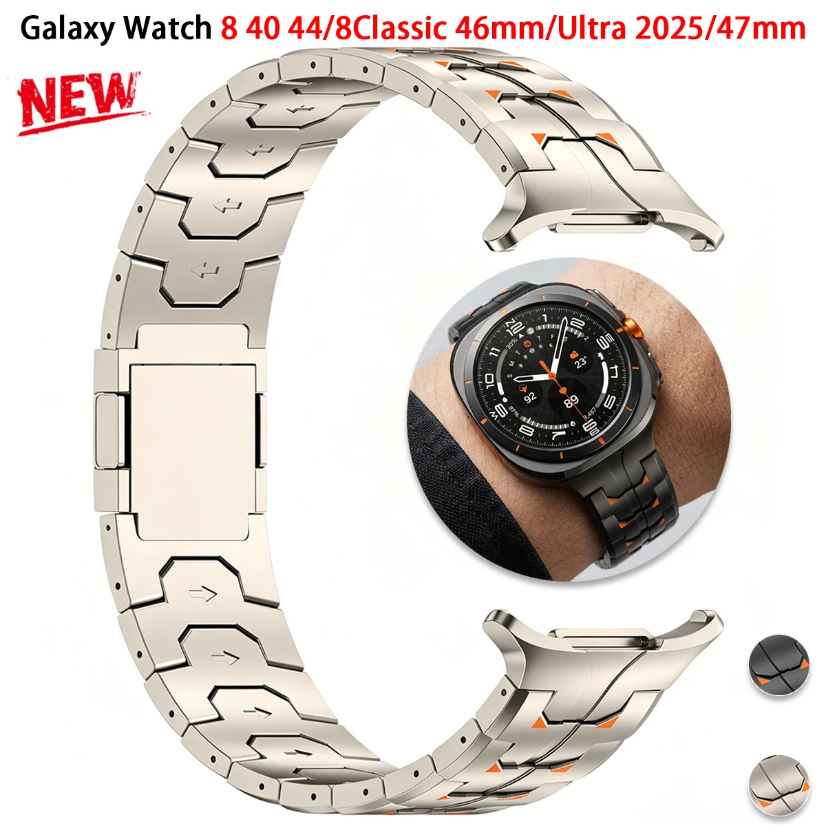 Pulseira de Aço Inoxidável para Samsung Galaxy Watch 8 40 44MM/8Classic 46mm, Pulseira Metálica para Homens e Mulheres para Galaxy Watch 2025 2024