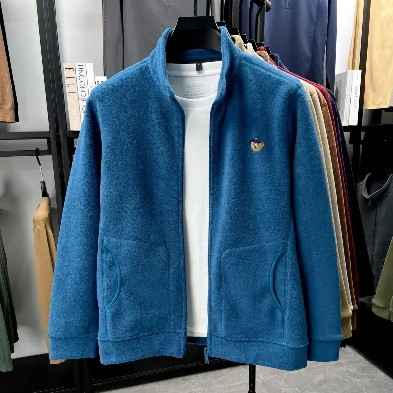 

High quality velvet warm jacket men's winter new trend boutique bear embroidery sports hoodie Korean youth loose casual coat