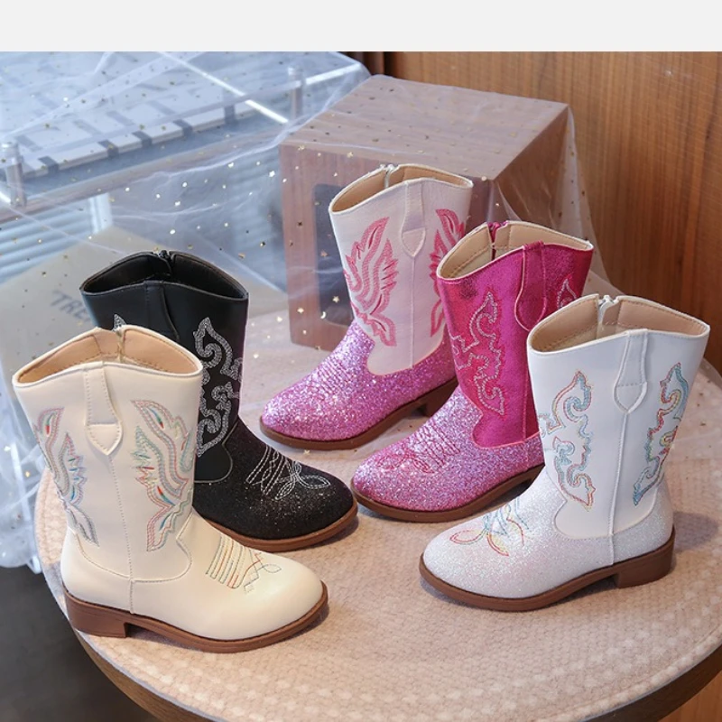 Children's Fashion Boots 3-18 Years Old Embroidered Boys Girls Western Boots Size 27-36 Fall and Winter Tall Kids Boots Shoes