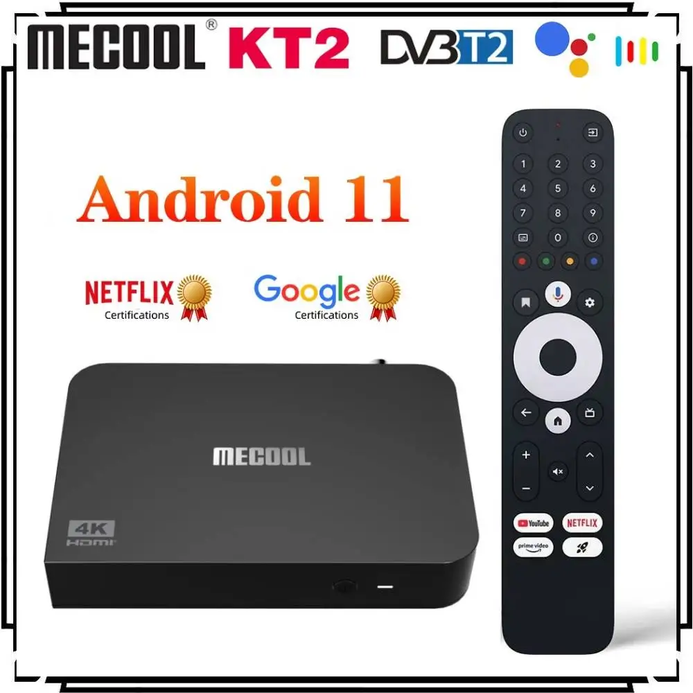 Mecool KT2 Android 11 TV Box Amlogic S905Y4-B Google Netflix معتمد يدعم DVB-T2/T 2T2R Wifi 4K Android 11.0 Set Top Box
