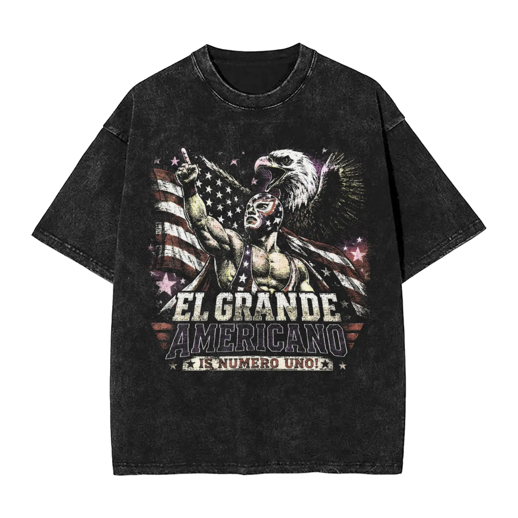 El Grande Americano Pro Wrestling  T Shirt Hip Hop Washed 100% Cotton Oversize T-Shirts  Retro Men Women Streetwear
