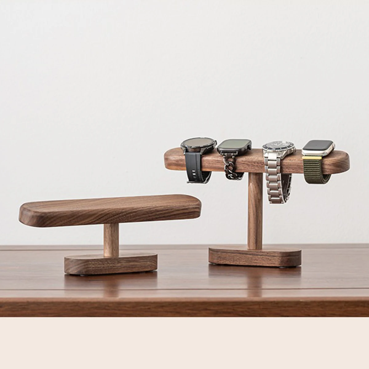 Natural Walnut Wood Watch Display Stand (2 Sizes) - Large Capacity Organizer for Multiple Watches & Smartwatches