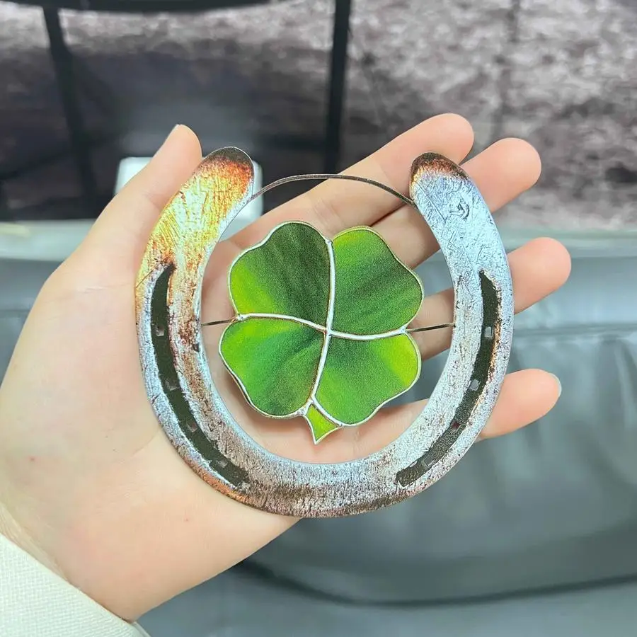 1/5/10/20/50/100pcs Manufacturer Supplies Cross-Border New Metal Crafts Four-Leaf Clover Lucky Horseshoe Home Outdoor Use Orname