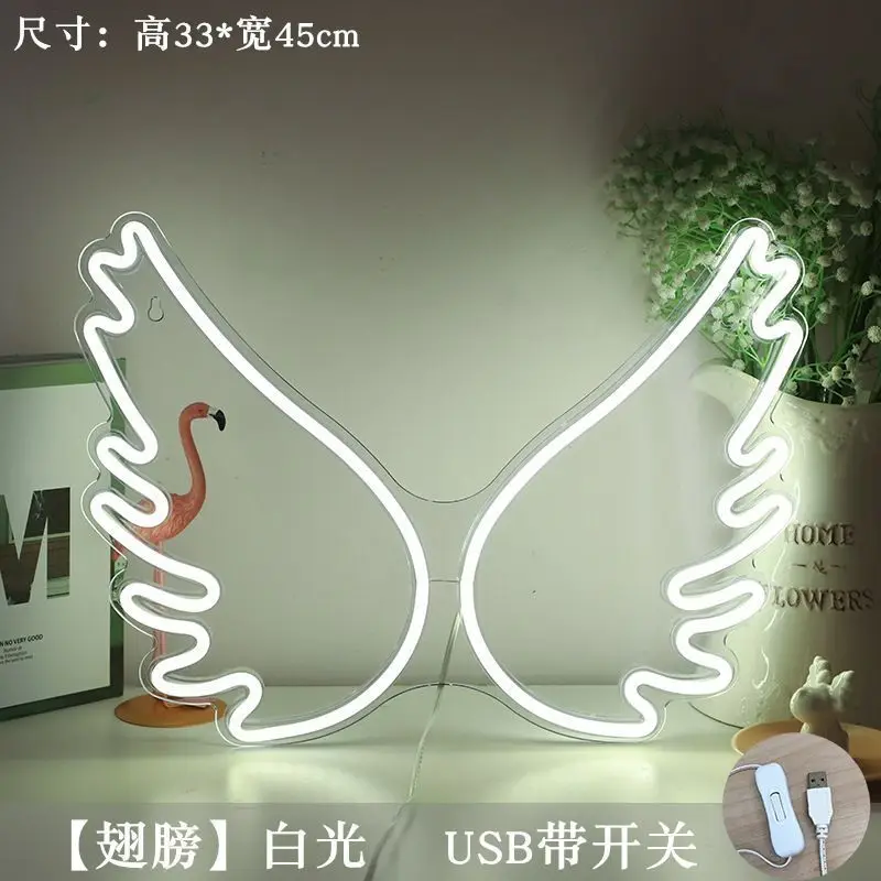 USB 네온 라이트 앵글 윙 LED 네온 사인 룸 벽 장식 야간 조명, 침실 웨딩 파티 크리스마스 장식 램프