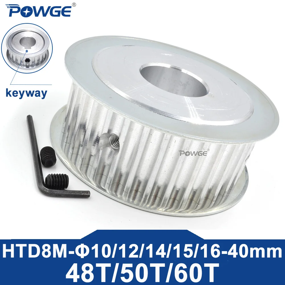 POWGE HTD 8M 48 50 60 teeth Timing Pulley Bore 10-40mm for HTD8M belt width 15/20/25/30/40mm 48T 50T 60T 48Teeth 50Teeth 60Teeth