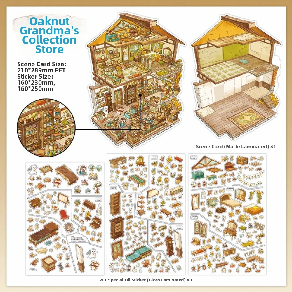 Shop Theme 3D Scene Stickers Large Size PET Die Cut Stacking Stickers Supermarket Beach Library Stationery Stickers