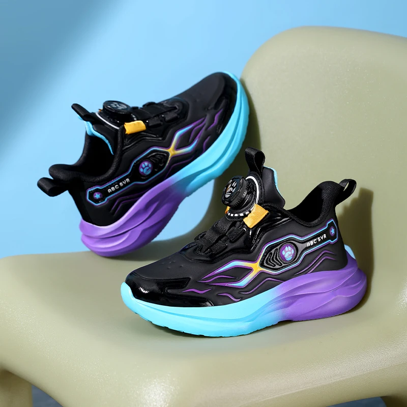 

Fashion Design Running Shoes Child Rotary Buckle Boys Casual Sneakers Kids Trainers Lightweight Non-slip Children's Sports Shoes