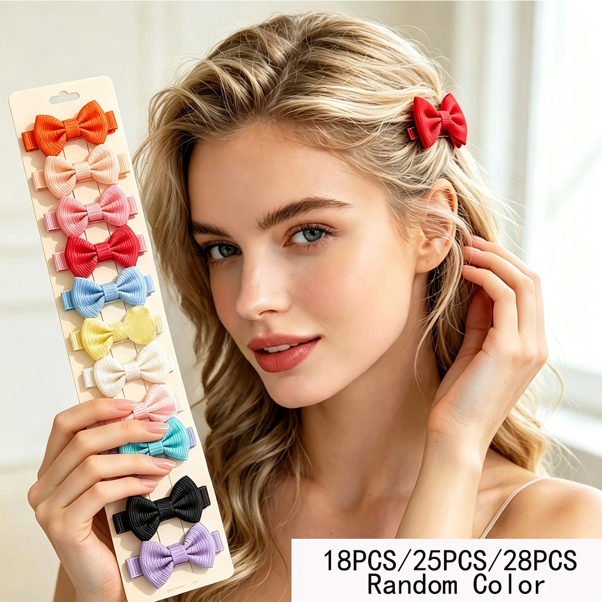 18/25/28 Pieces of packaging cloth bow hair clips, cute girls' hair clips, versatile candy colored women's hair clips