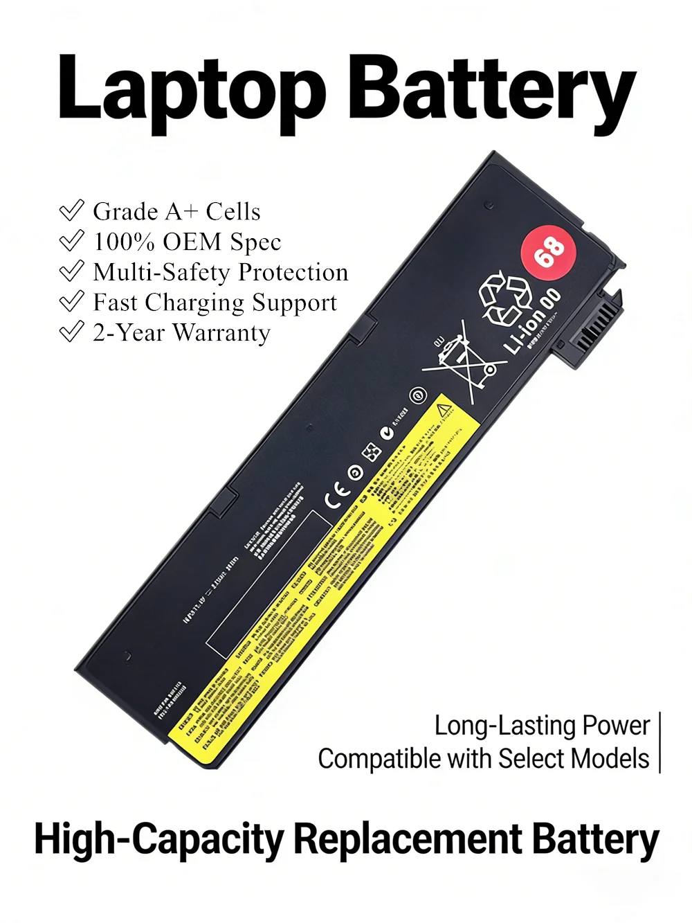 Batterie d'ordinateur portable 68 pour Lenovo 45N1124 45N1125 45N1127 45N1128 45N1130 45N1133 45N1134 45N1135 45N1132 45N1136 68