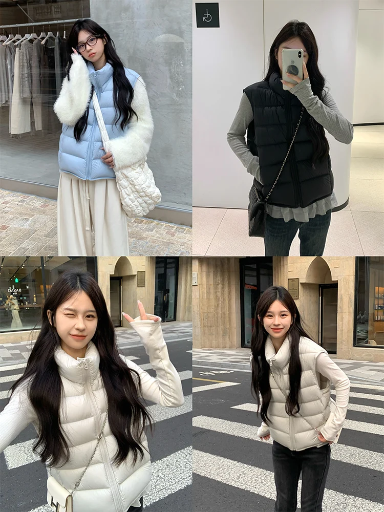 

Adan ort 90% White Du down Vest Casual Thiened Warm Top Women's Loose Fit Sle Commute Wind Winter Faion Outerwear