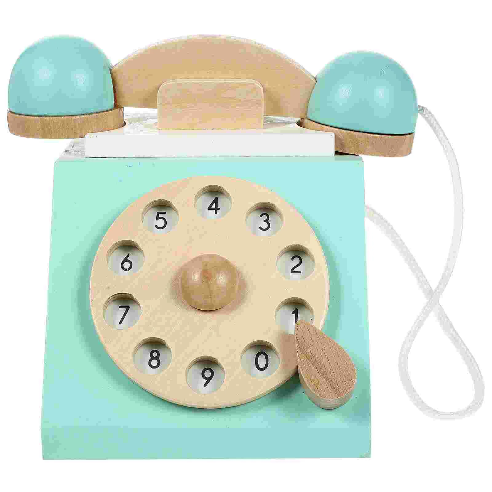 Wooden Telephone Vintage Miniature Decor Cell Toy Cartoon Simulation Dial