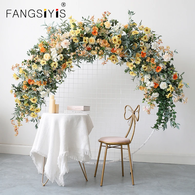 

350CM yellow Artificial Flower row Wedding Props Arch Pavilion Flower Row Decor Hanging Corner Floral Party Stage Scene Arrangem