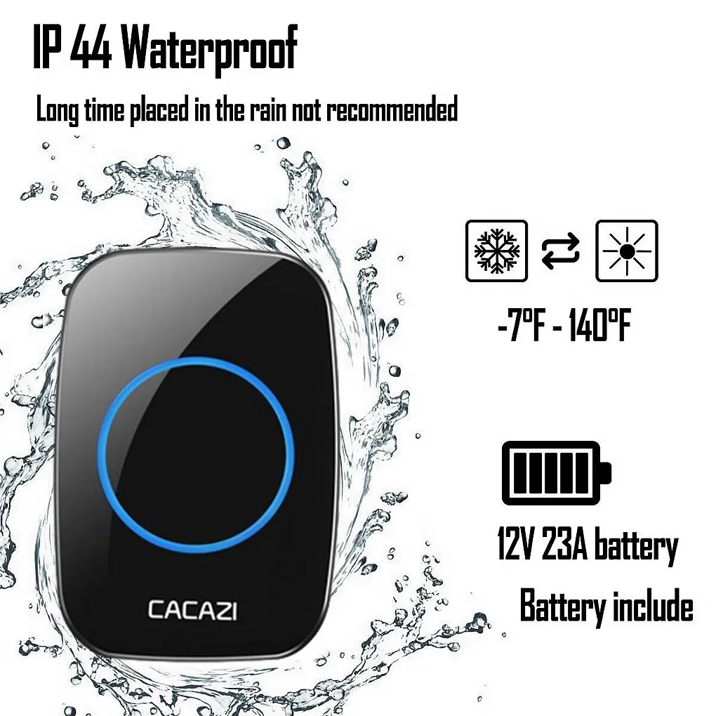 

Wireless Door Bell IP44 Waterproof Smart Doorbell with Receiver and Transmitter US