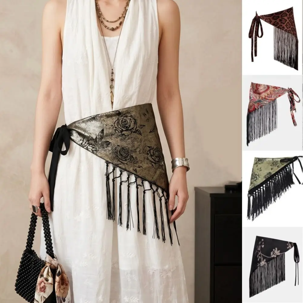 Chinese Style Triangular Waist Belt Tassel Ethnic Style Trim Butt Curtain Printing Irregular Hem Butt Curtain Skirt Jeans Decor