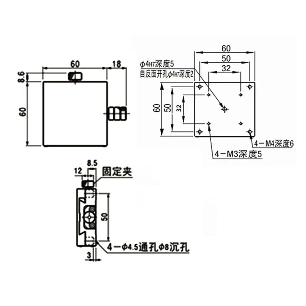 X-Axis Angle Tilt Stage GFG60×60 Optical Manual Tilting Platform, Precision Fine Adjustment Sliding Table for Leveling Alignment