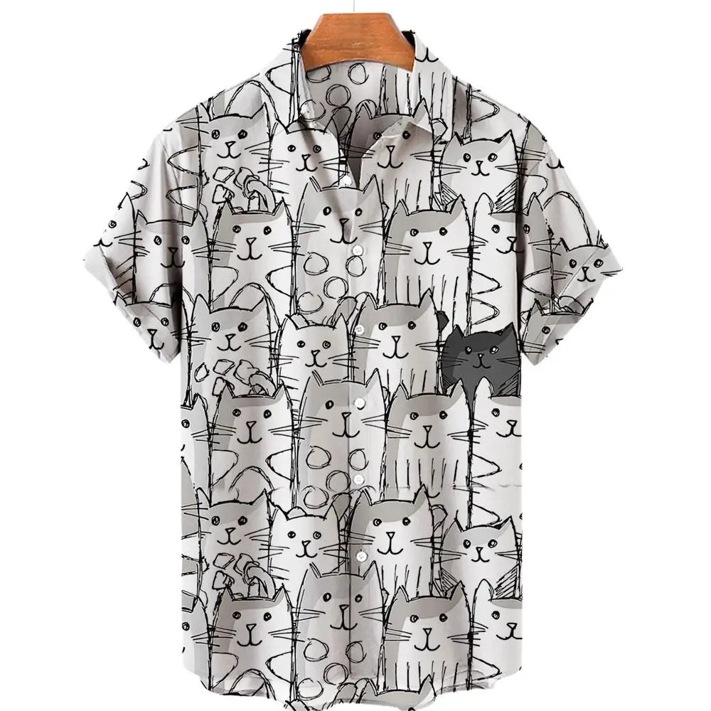 Lovely Cartoon Animals 3D Digital Printing Men's Shirt One Button Casual Trend Loose Short-sleeved Shirt Men Top Plus Size 3XL